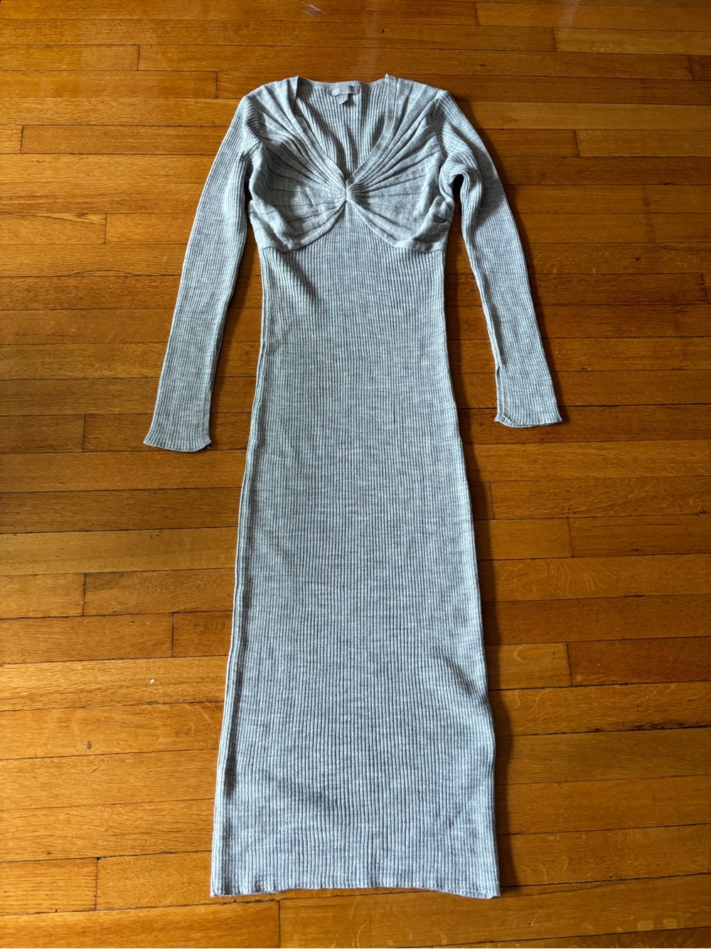 ASOS Light Gray Ribbed Long-Sleeve Twist-Front maxi Dress